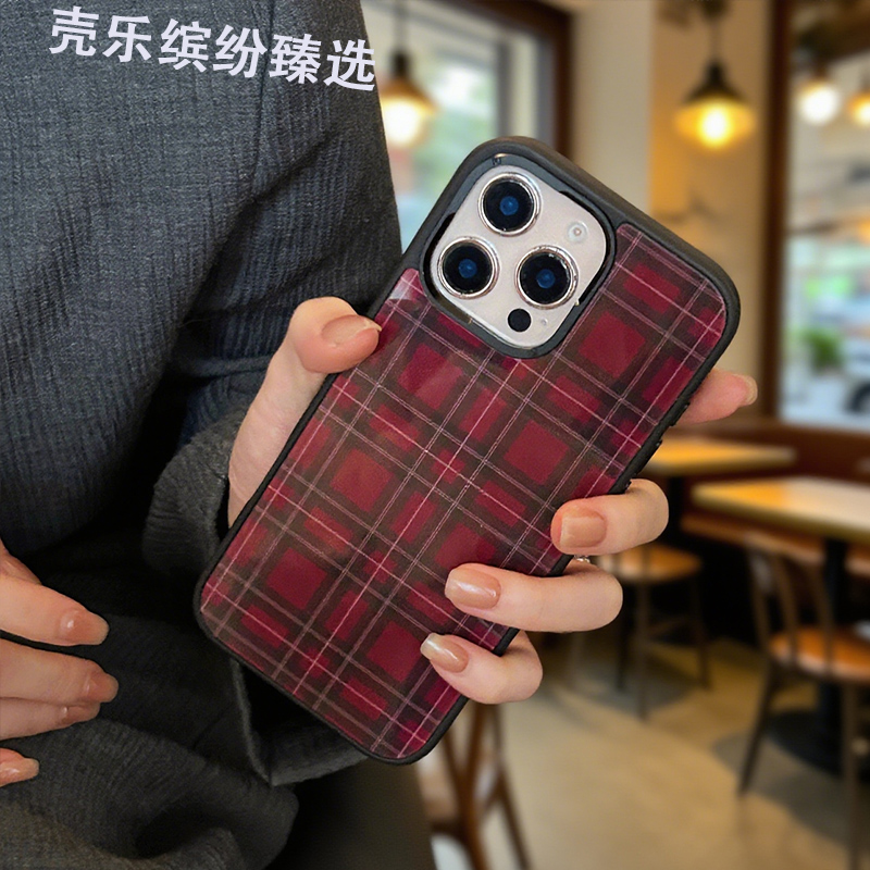 原创锦鲤红格磁吸适用苹果16promax手机壳iPhone17/15/14保护套13
