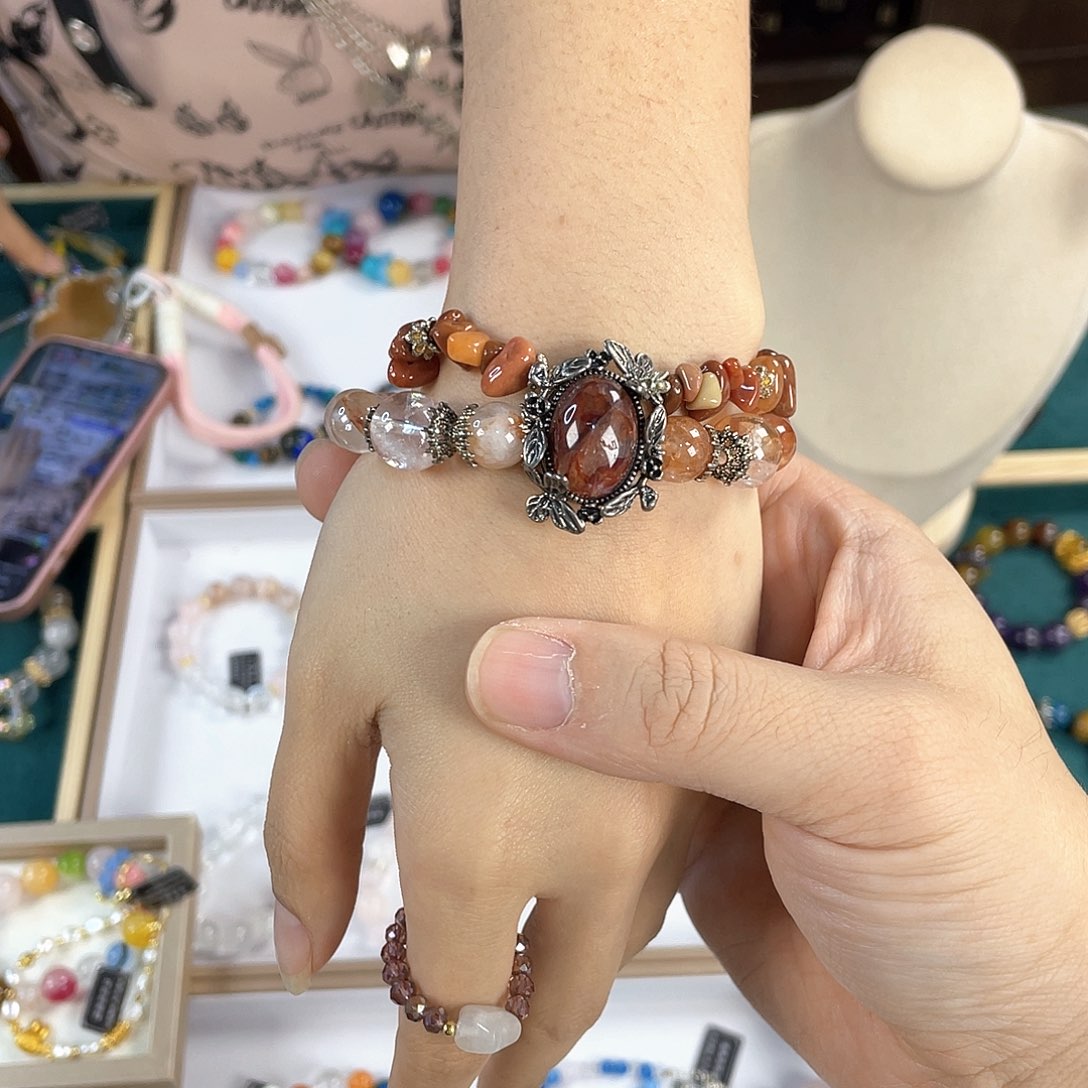 水晶手链银S925镀金镶嵌