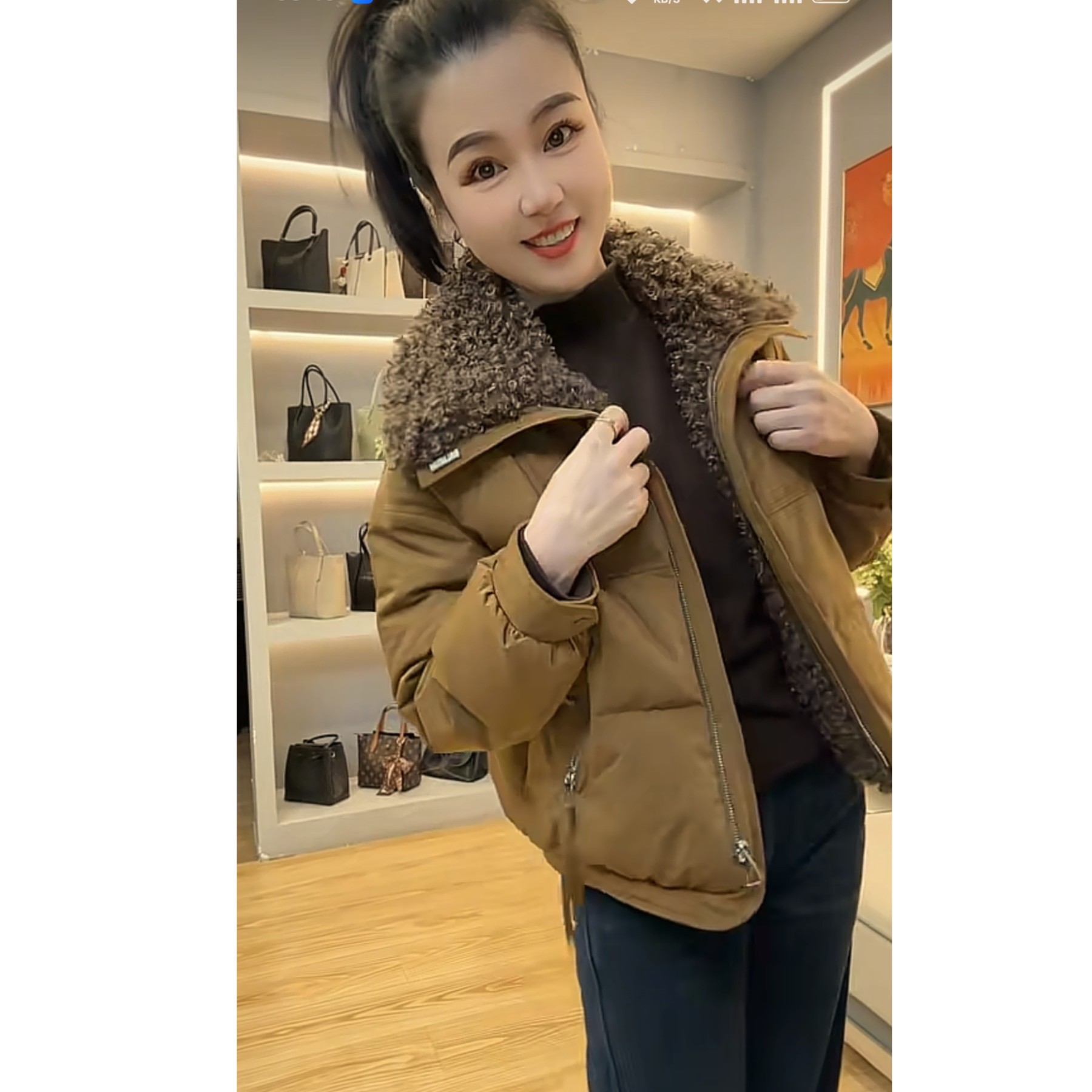 【七彩衣新品】8852时尚翻毛领鹅绒服厚款女士洋气秋冬上衣长59