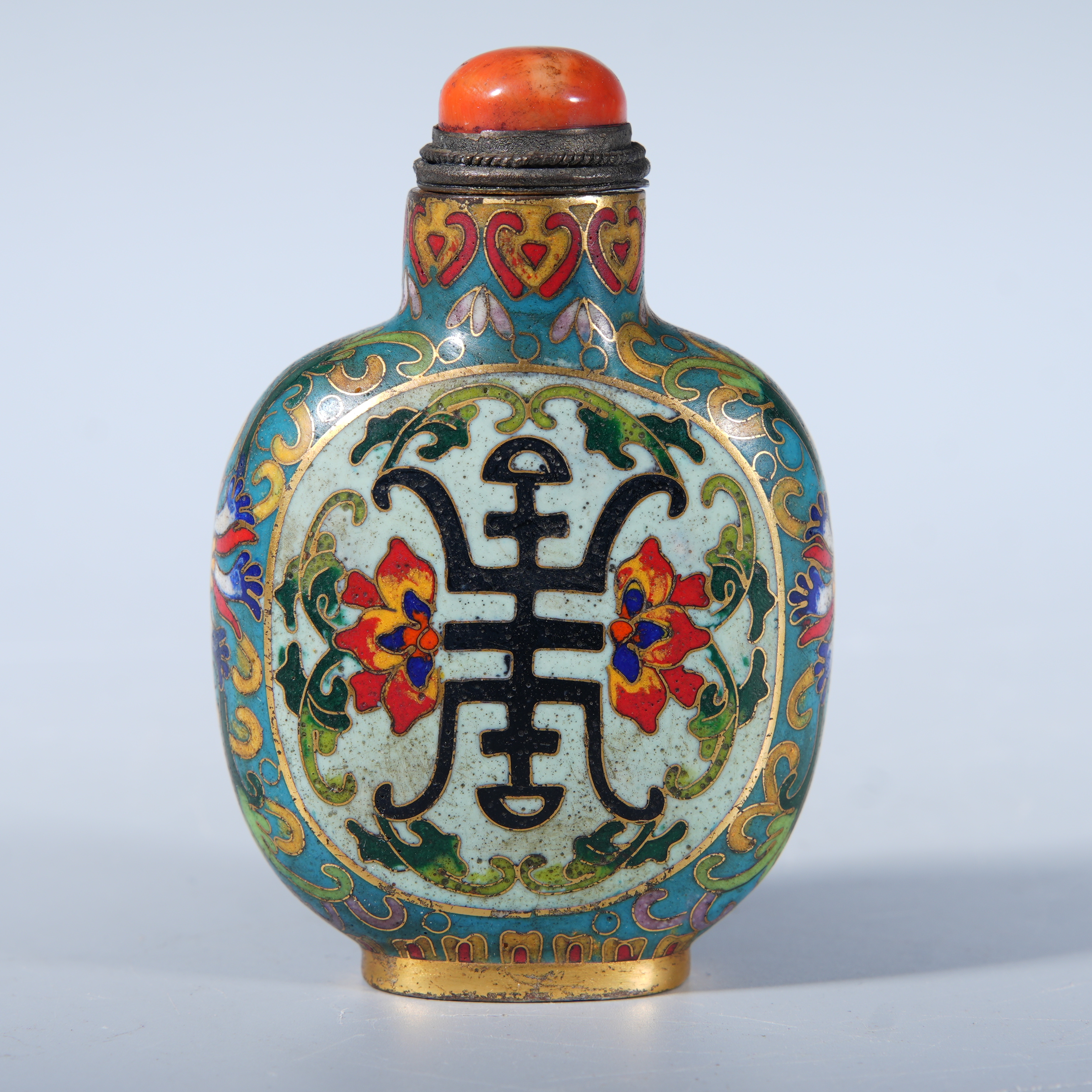 Tgz06 清代 景泰蓝福寿鼻烟壶