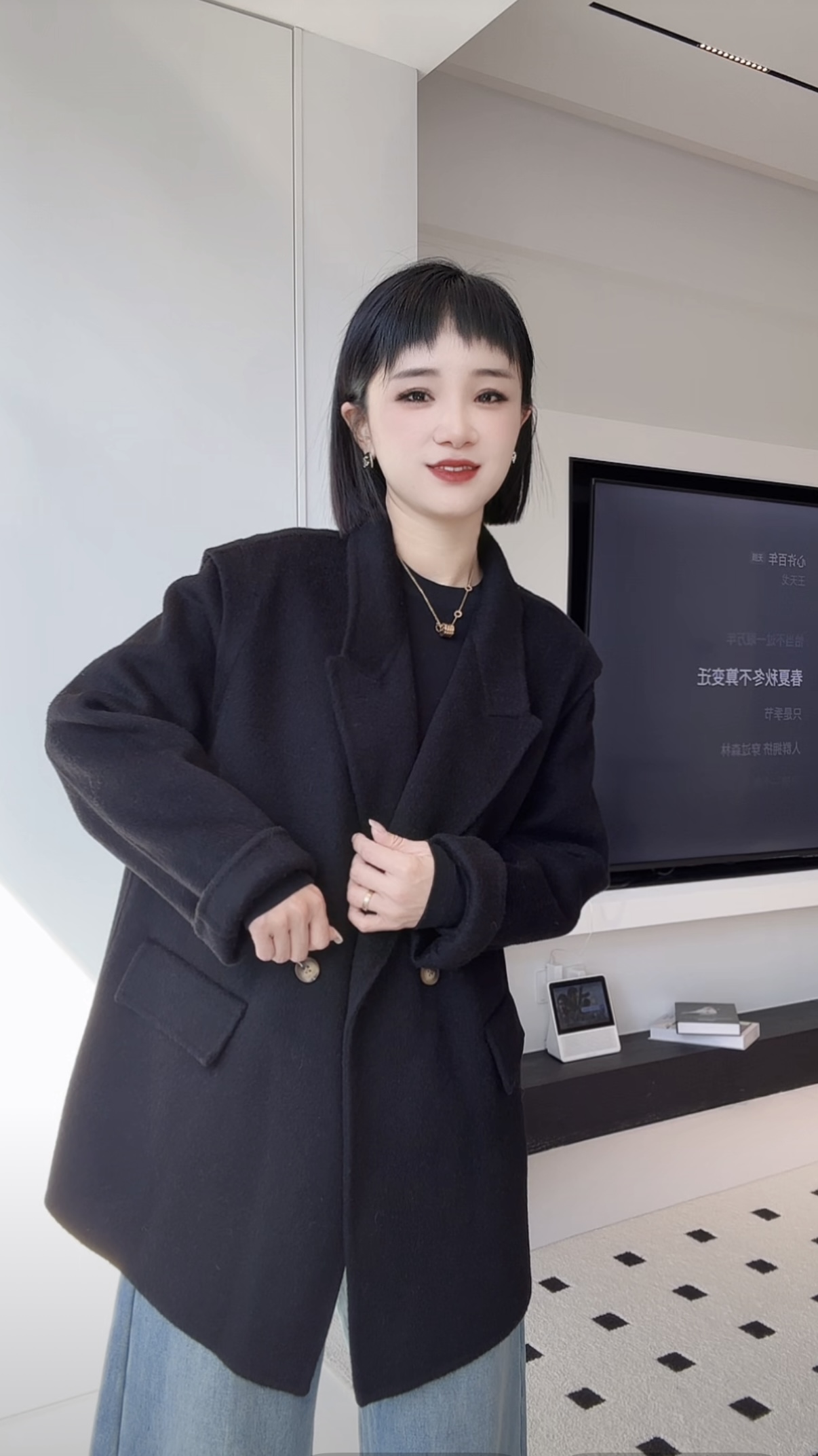 【彩丽家】高级感欧版秋冬季飞机袖新款宽松双面羊毛大衣外套
