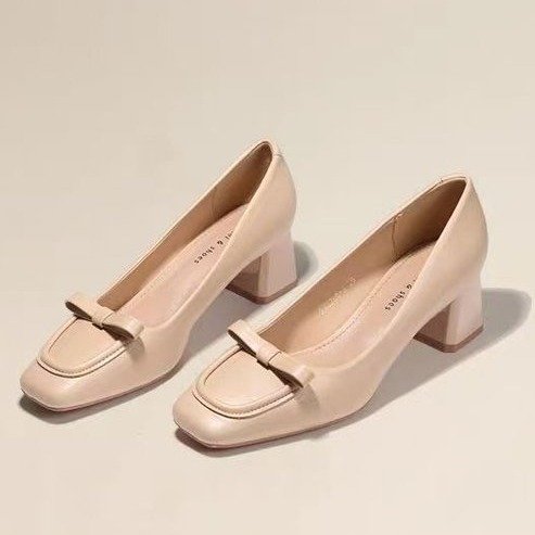 工作鞋女黑色方头粗跟久站不累脚软底中跟职业上班舒适单鞋女性