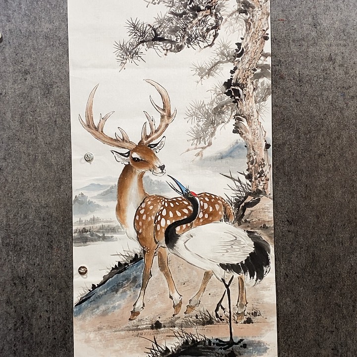 国画张松平国画松鹿图