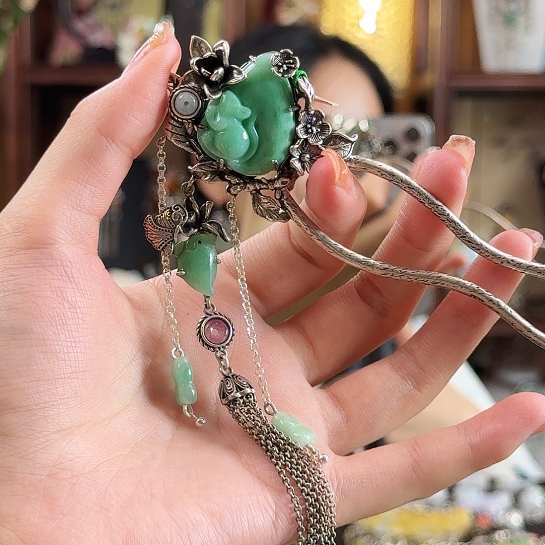 翡翠银S925镶嵌发饰