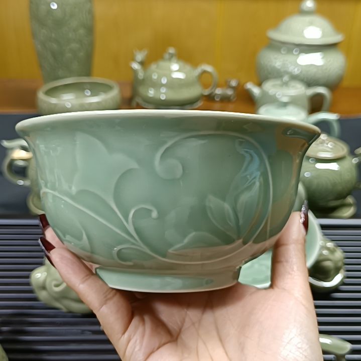 耀州窑青瓷玉兰碗微微瑕5.5寸2只