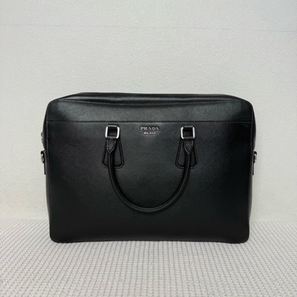 95新 Prada/普拉达  6344/男士商务经典黑色全皮公文包