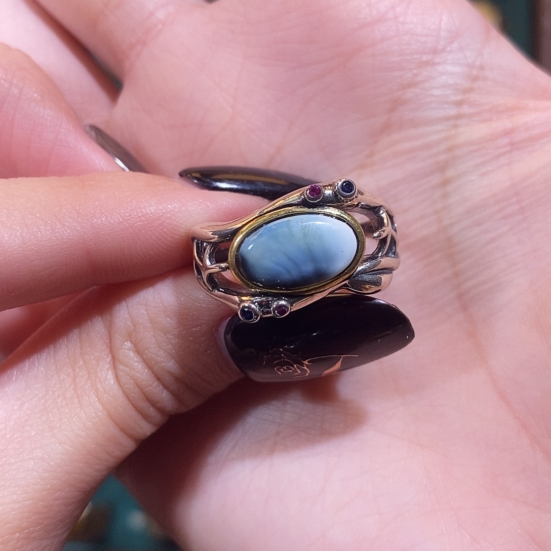 琥珀戒指银S925镶嵌是****啊戒指