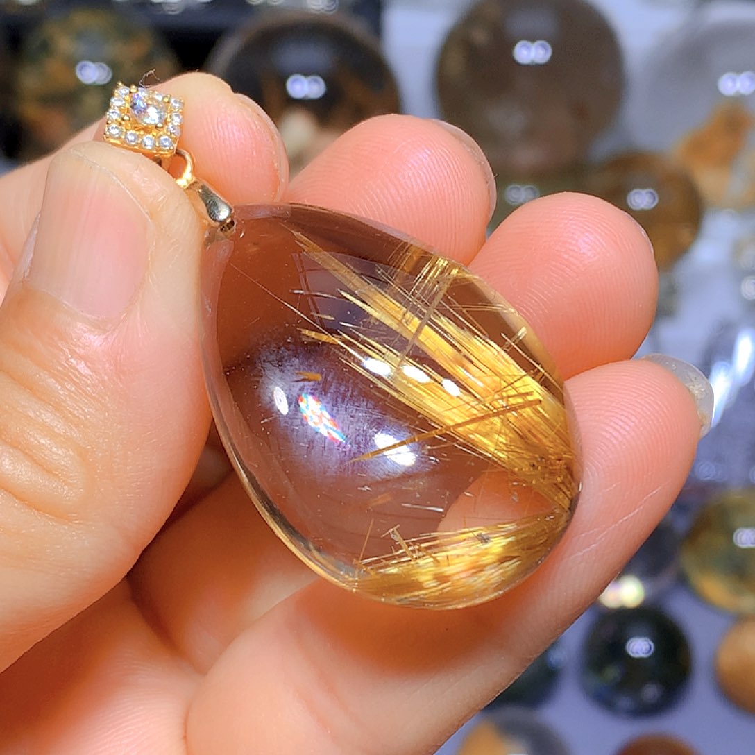 吊坠银S925镀金镶嵌水晶天然水晶