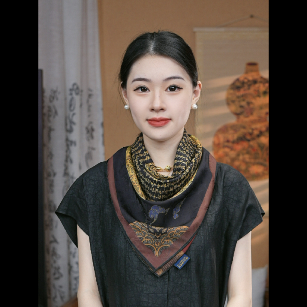 【黑金唐卡 磁吸扣】70cm方巾高级披肩送礼复古国风双面