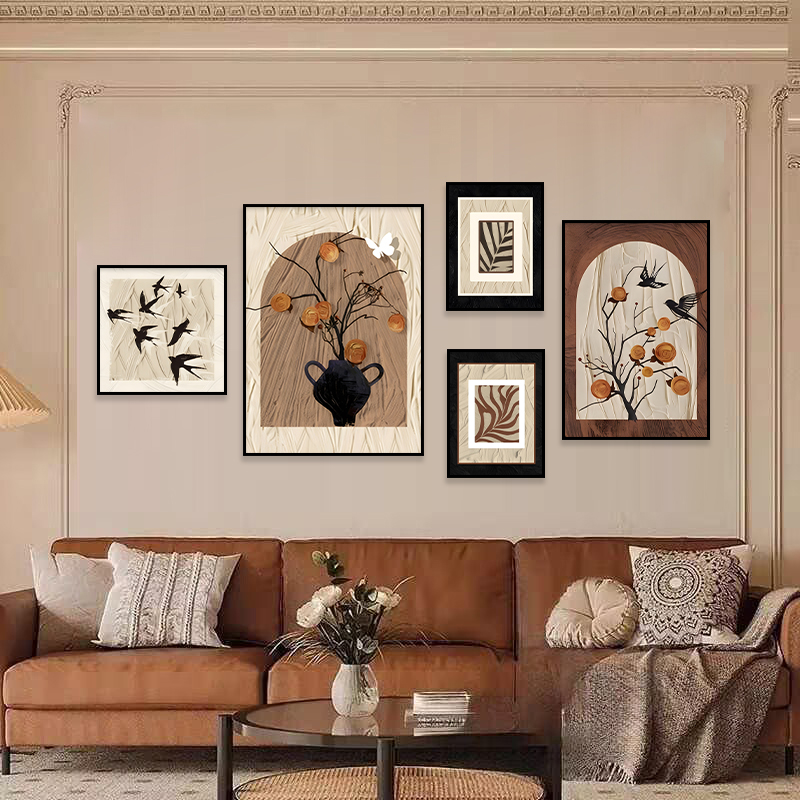 SY03中古风柿柿如意餐厅装饰画法式客厅沙发背景墙高级感组合壁画