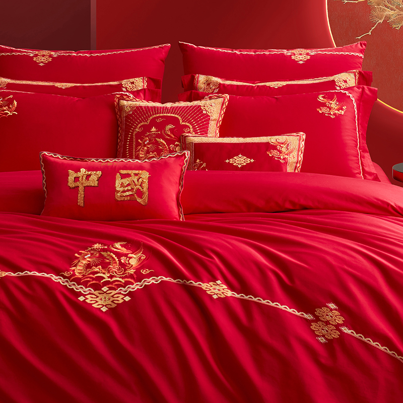 梦洁纯棉绣花四件套：中国结婚·锦有喜