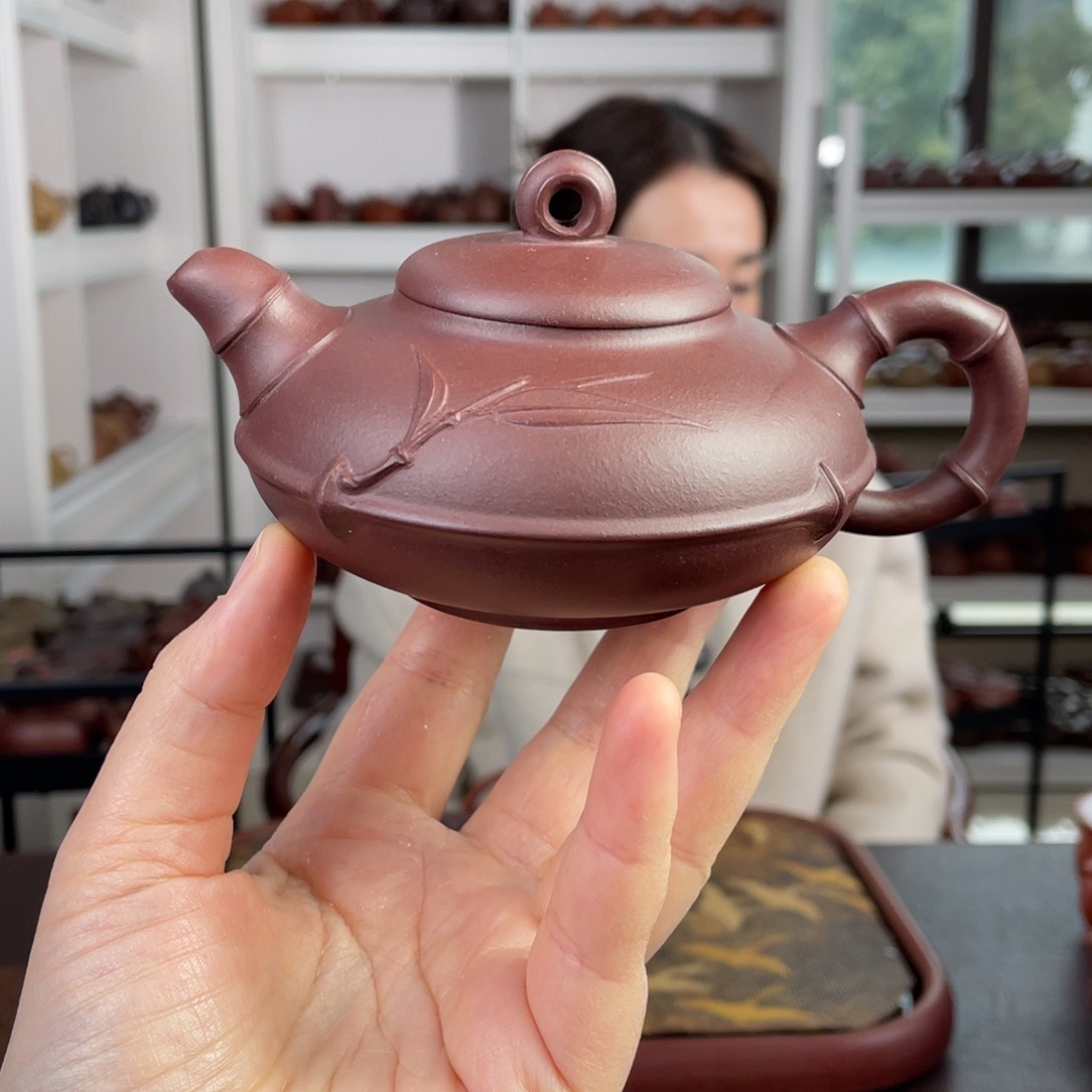 紫砂茶壶深井紫泥竹节合欢200cc