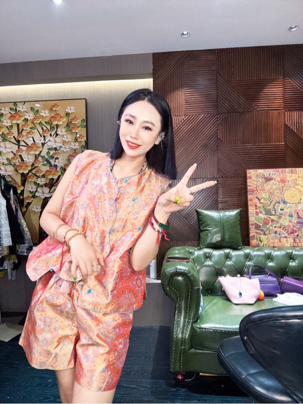 万事如意《蜀锦套装》重工国风提花休闲百搭显瘦全身马甲➕短裤