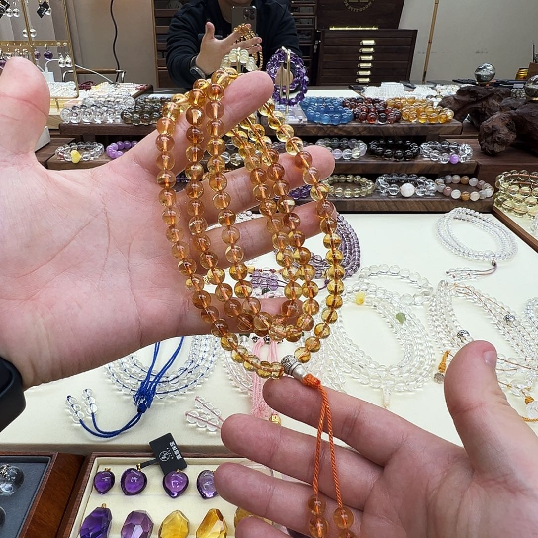 足银镶嵌水晶颈饰纯天然黄塔金卡8m108颗