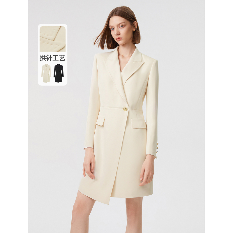 达人 朗姿法式时尚气质收腰黑色白色连衣裙西装裙欧若风