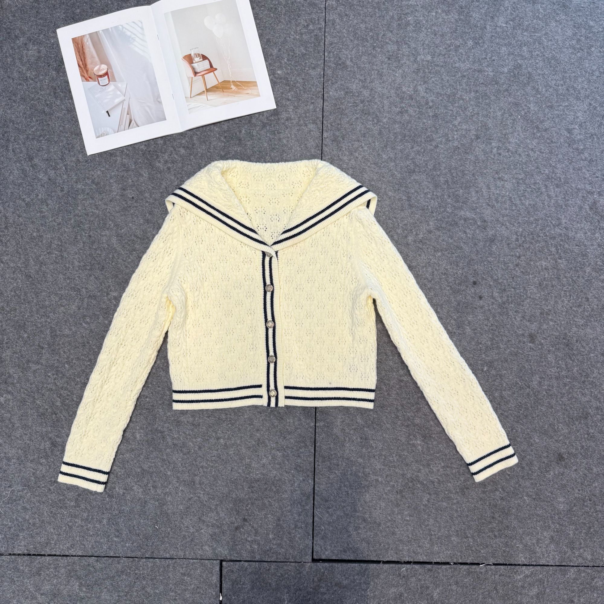 （QINGQING）26S海军领百搭洋气针织开衫新款