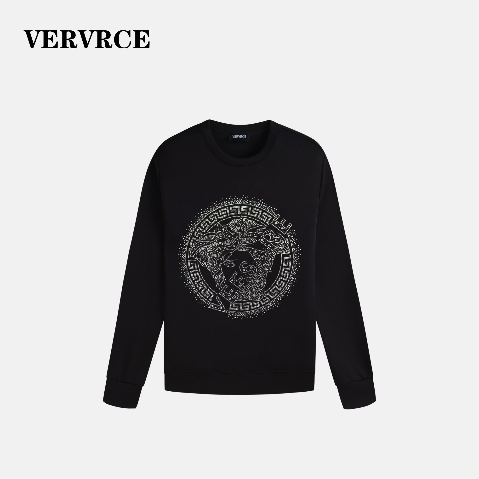 VERVRCE/XuanMing秋季男士经典高级烫钻休闲卫衣长袖黑色