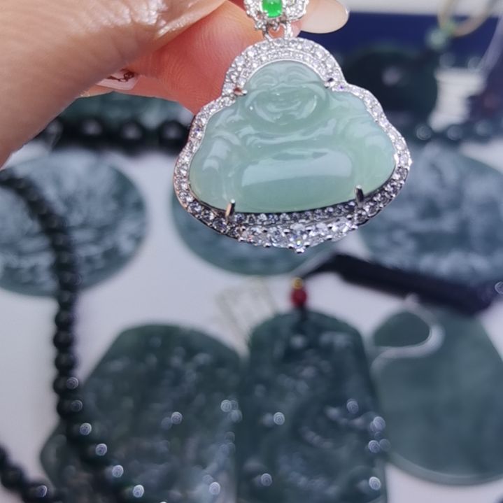 翡翠吊坠(不含链)银S925镀金镶嵌