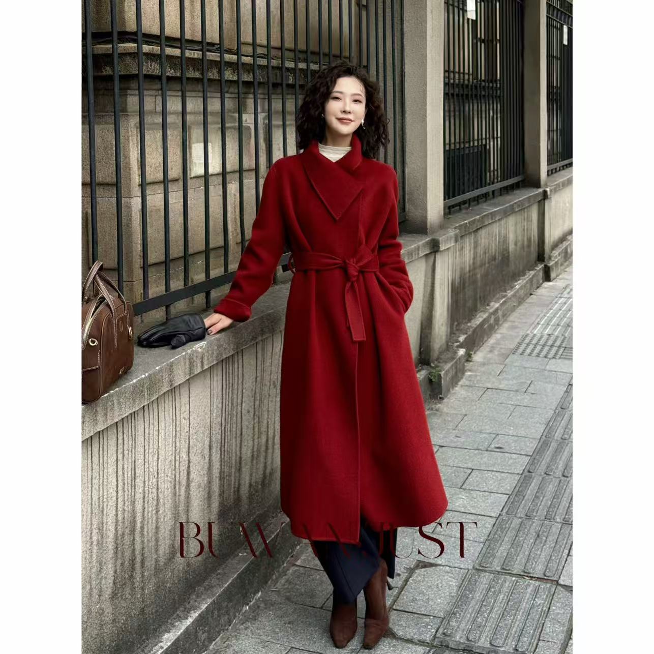 BUWANJUST【新年战袍】高定绵羊毛质感长款显气色大衣 B2193
