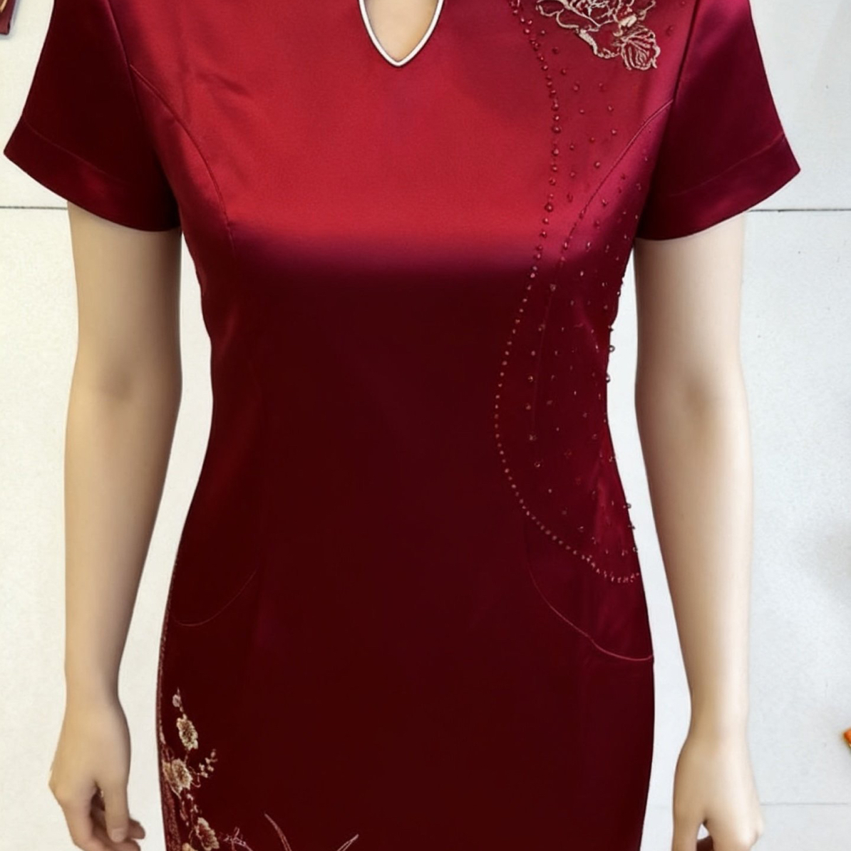 9285-新中式常规款婚礼立领包臀裙旗袍时尚复古中国风宴会