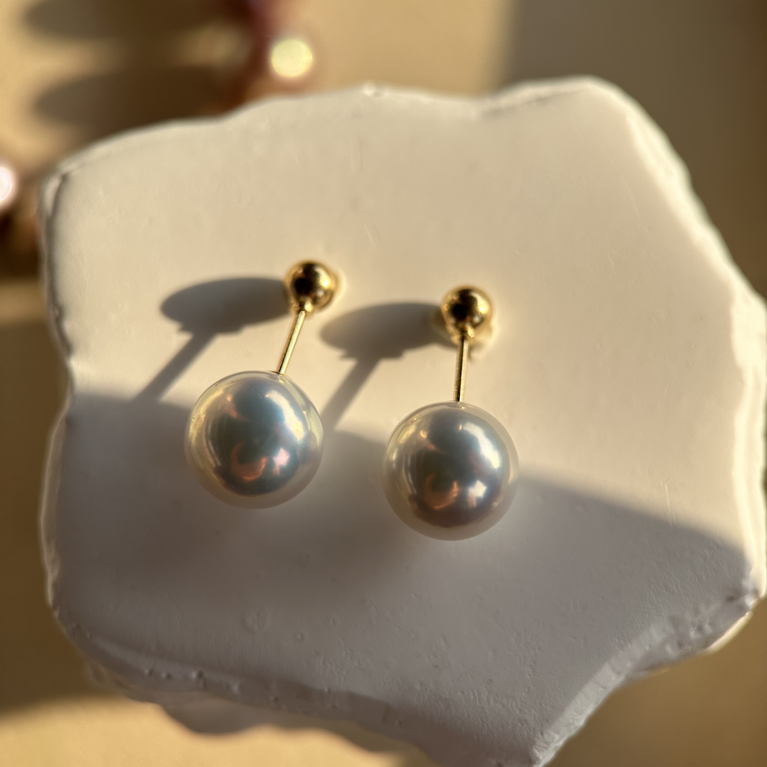 淡水珍珠耳钉 18k金螺丝款 极光