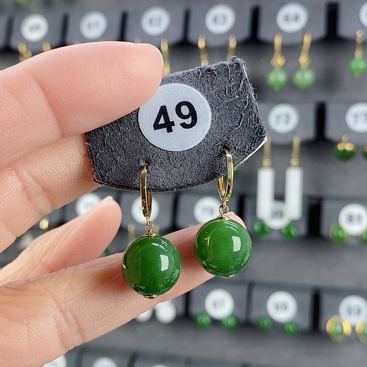 和田玉耳饰18K金镶嵌