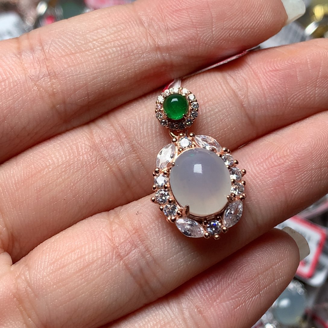 翡翠戒指银S925镶嵌天然翡翠吊坠