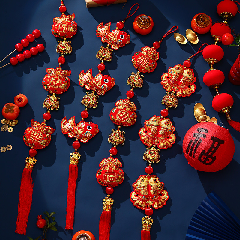 2026马年春节挂件中国结挂饰新年客厅福字装饰品场景布置绒布挂串