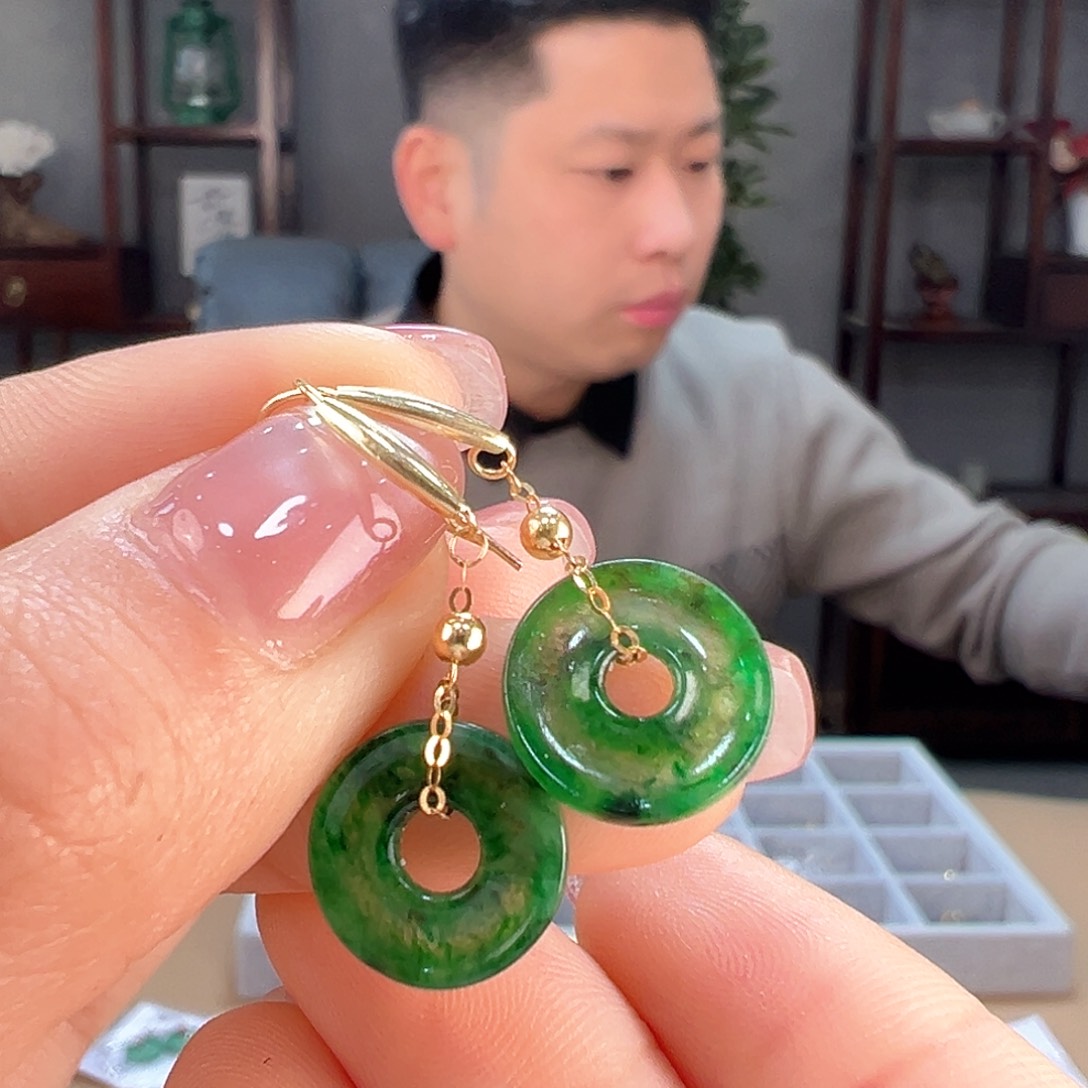 翡翠耳饰18K金镶嵌耳环4