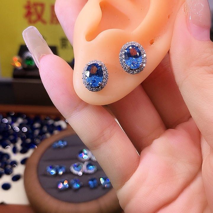 海蓝宝石耳坠银S925镶嵌