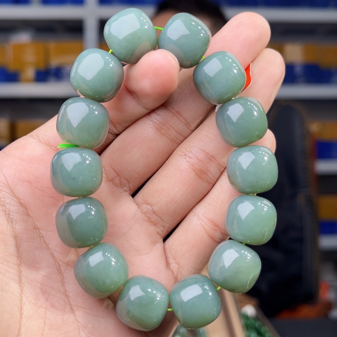 和田玉未镶嵌手串天然和田玉14年新疆且末料正蓝卡16老型