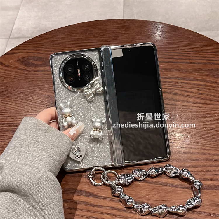 适用华为matex5折叠典藏版手机壳matex6闪粉小熊全包中轴壳膜一体