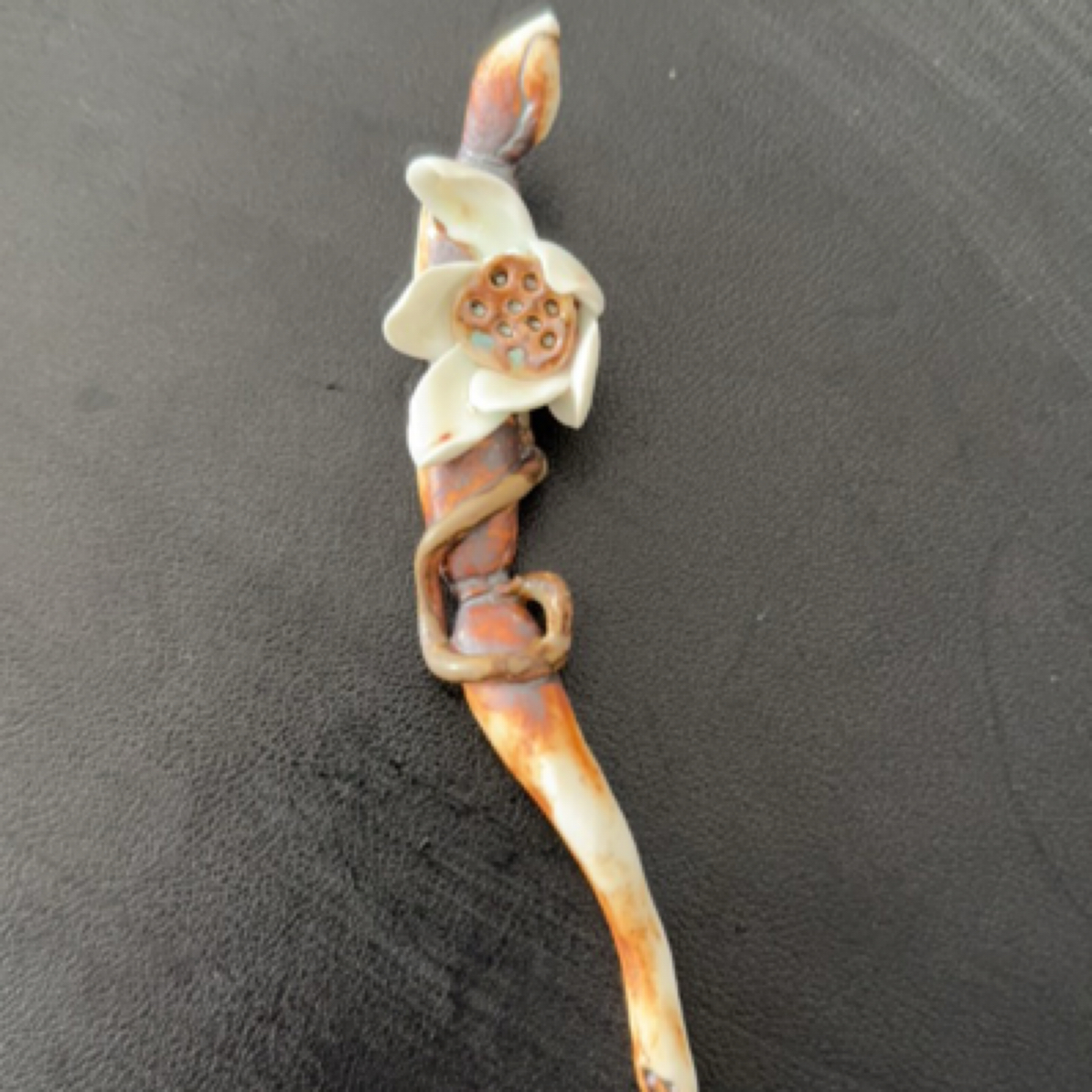 瓷泥手捏荷花莲藕茶筷摆件