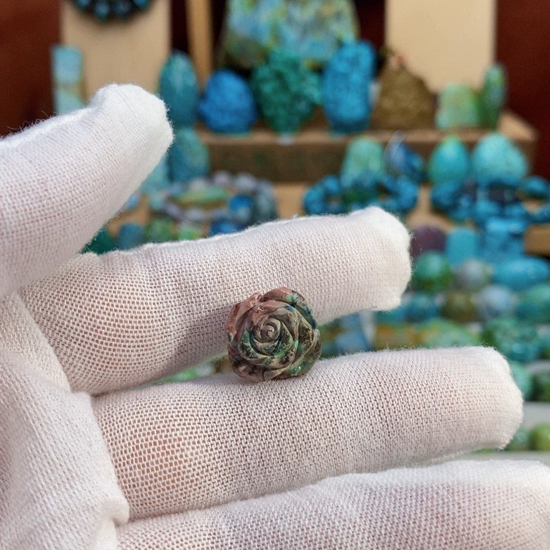 定制绿松石渐变色粉彩玫瑰花吊坠