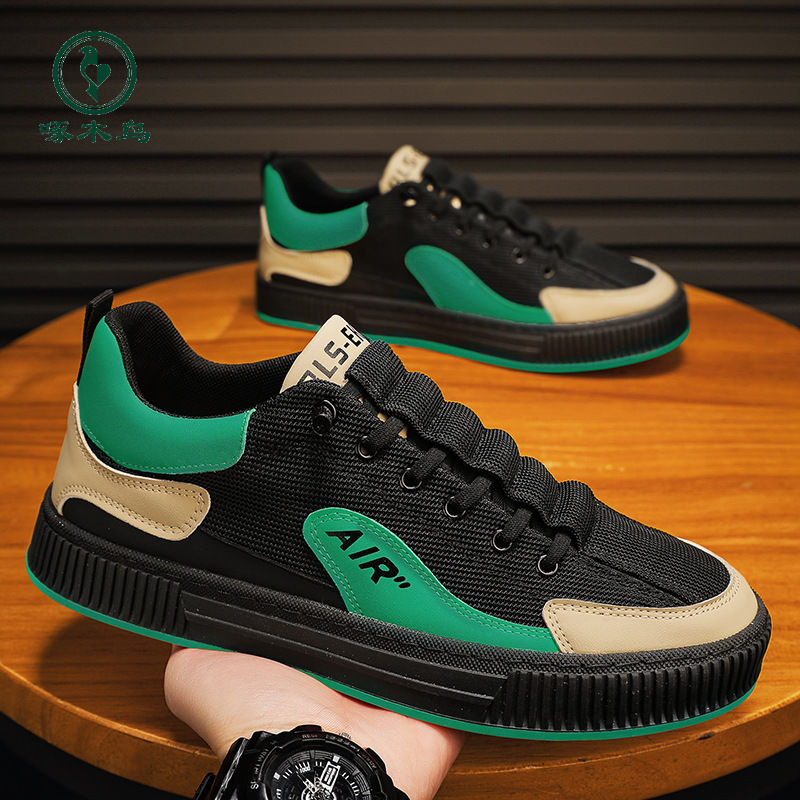 【正品啄木鸟】男鞋春季网红新款透气一脚蹬厨房工作鞋上班帆布板鞋