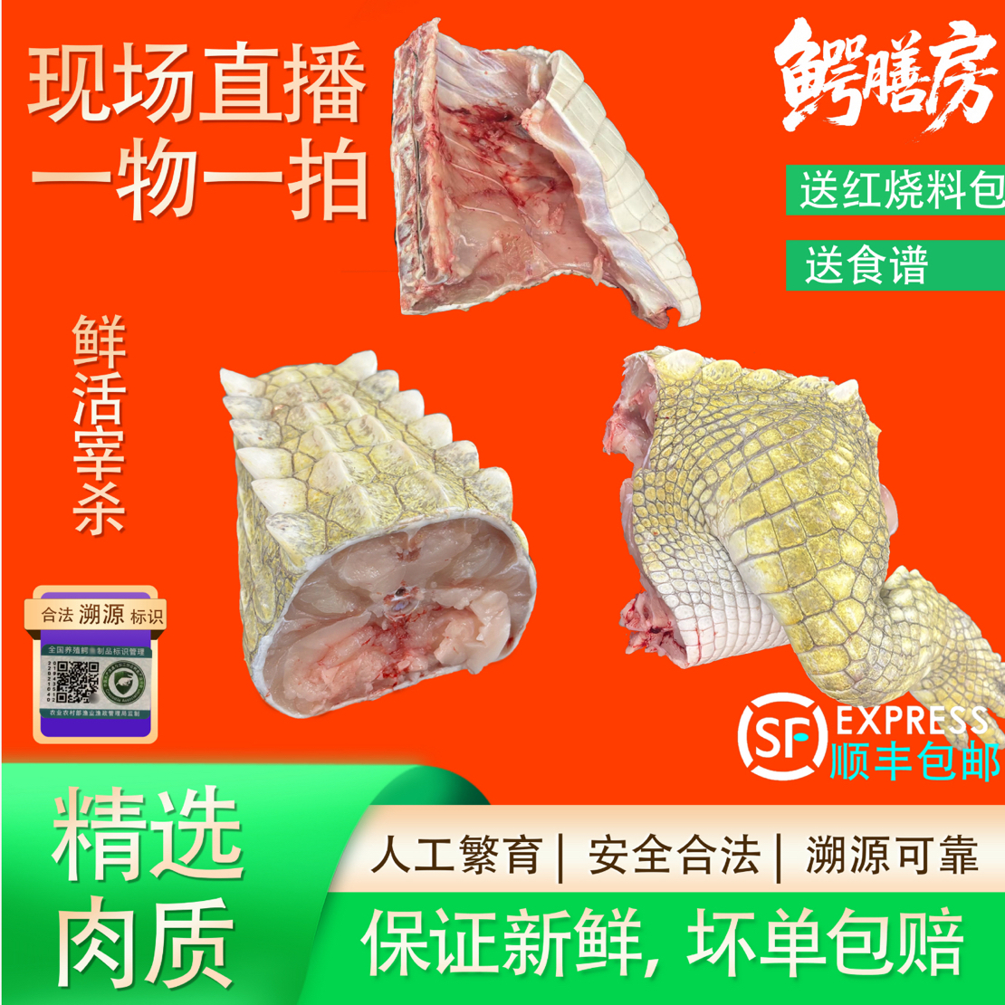 直播现称链接 佛山 新鲜鳄鱼肉 一物一拍带皮鳄鱼肉