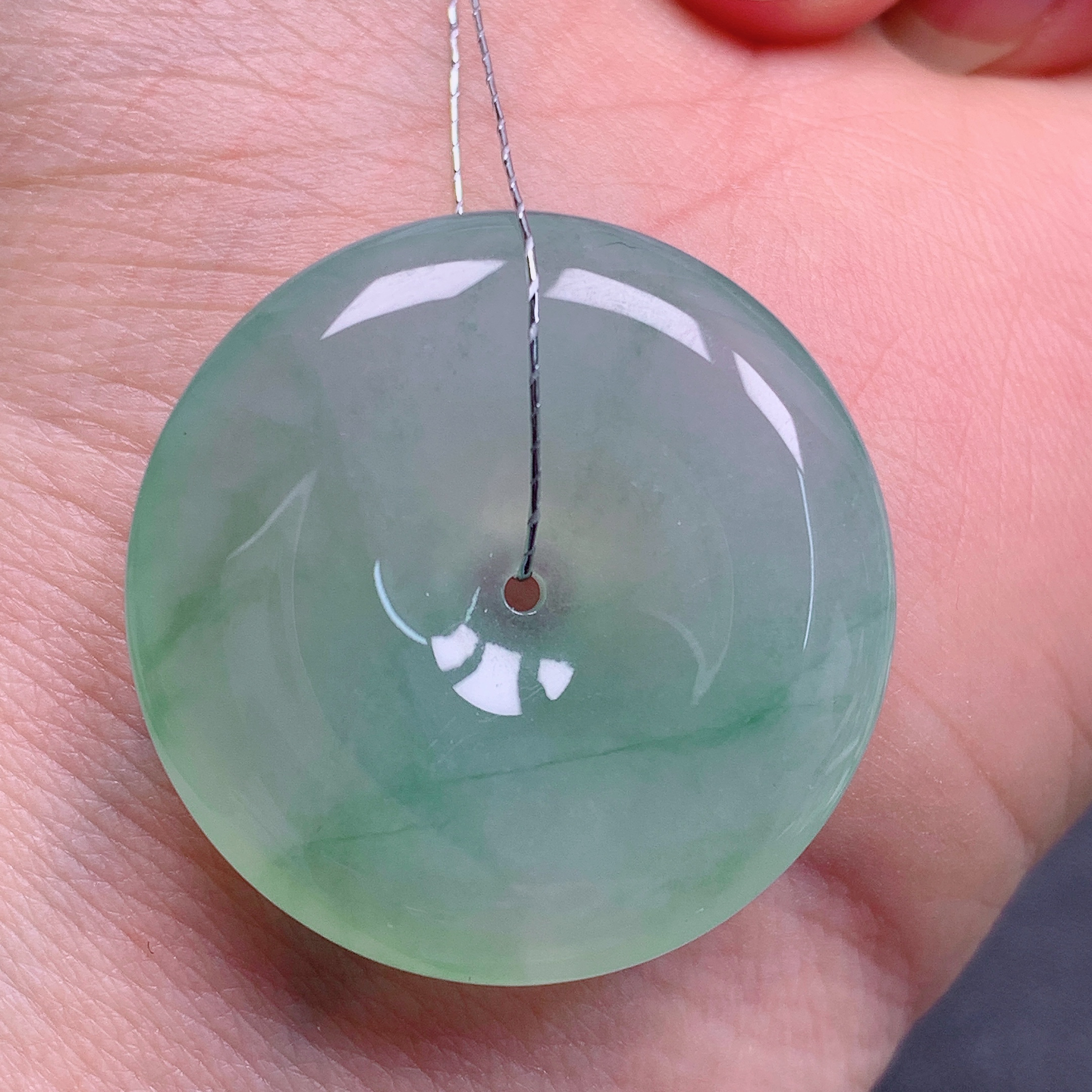 天然缅甸翡翠A货冰飘花平安扣气质精美尺寸28.6+6.2  463