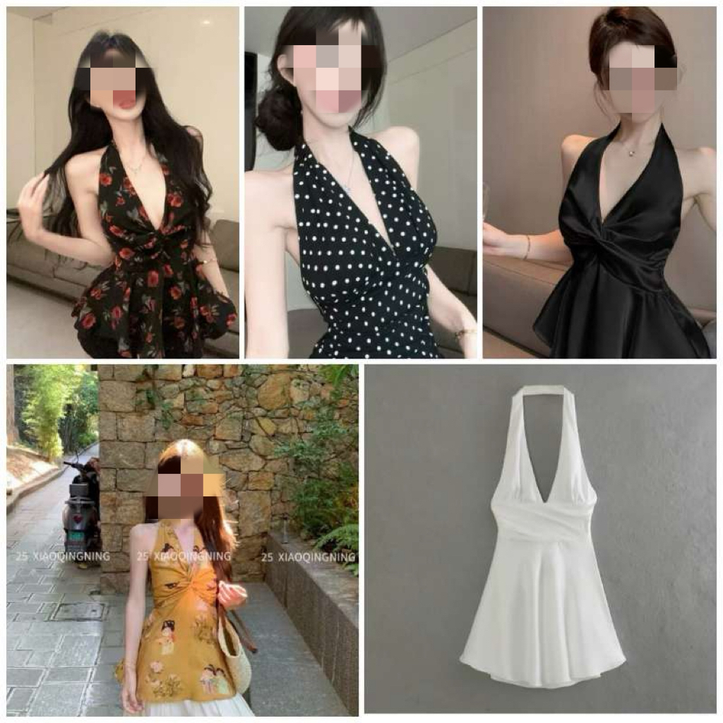 小白家「腰精玩家」夏季新款波点露背V领挂脖百搭显瘦洋气女式背心