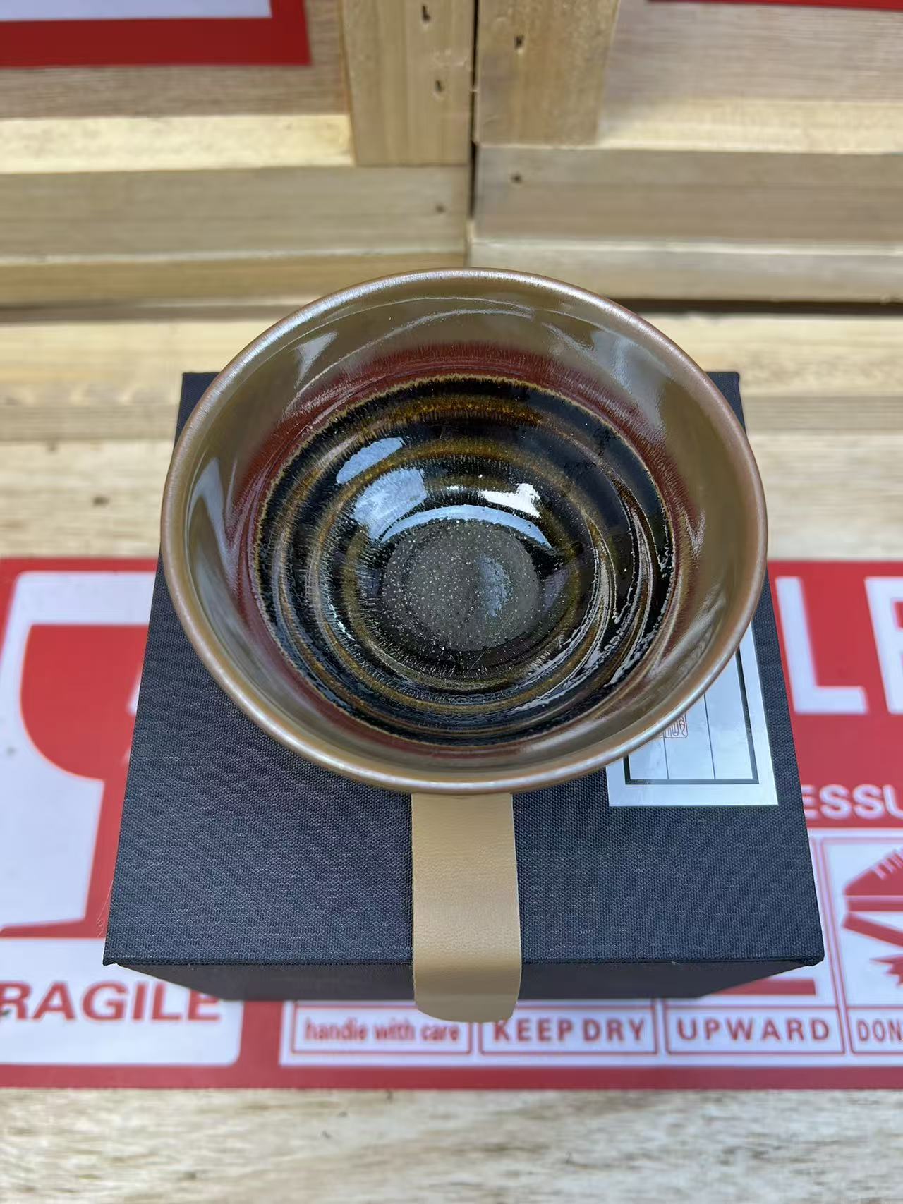 建窑建盏螺纹彩毫平口杯018