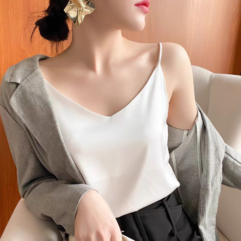 时尚风法式吊带宽松v领背心v领春夏气质外穿百搭小众显瘦性感