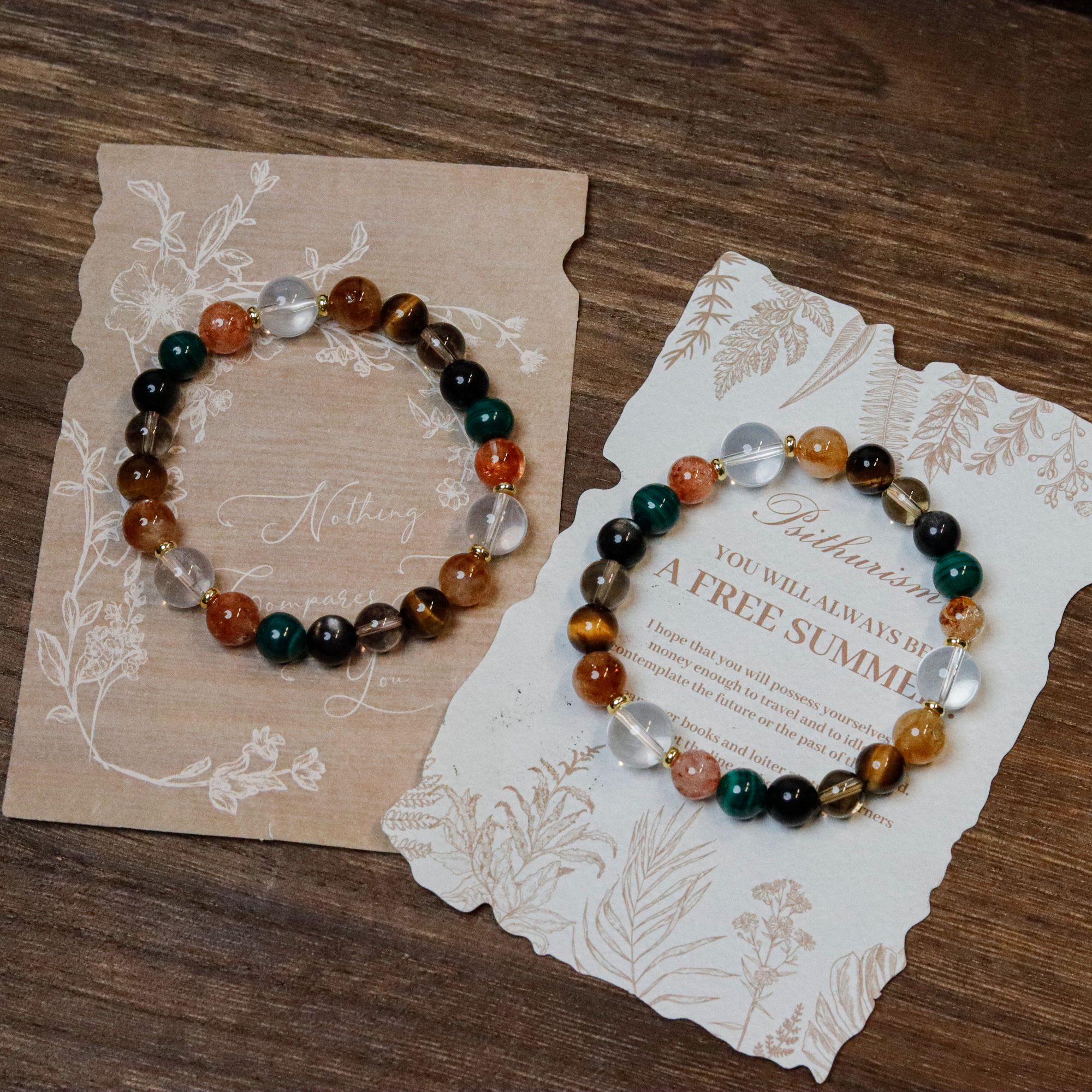 M039《欲望都市》红胶花黄塔晶孔雀石银曜设计手串8-9mm多样性发一