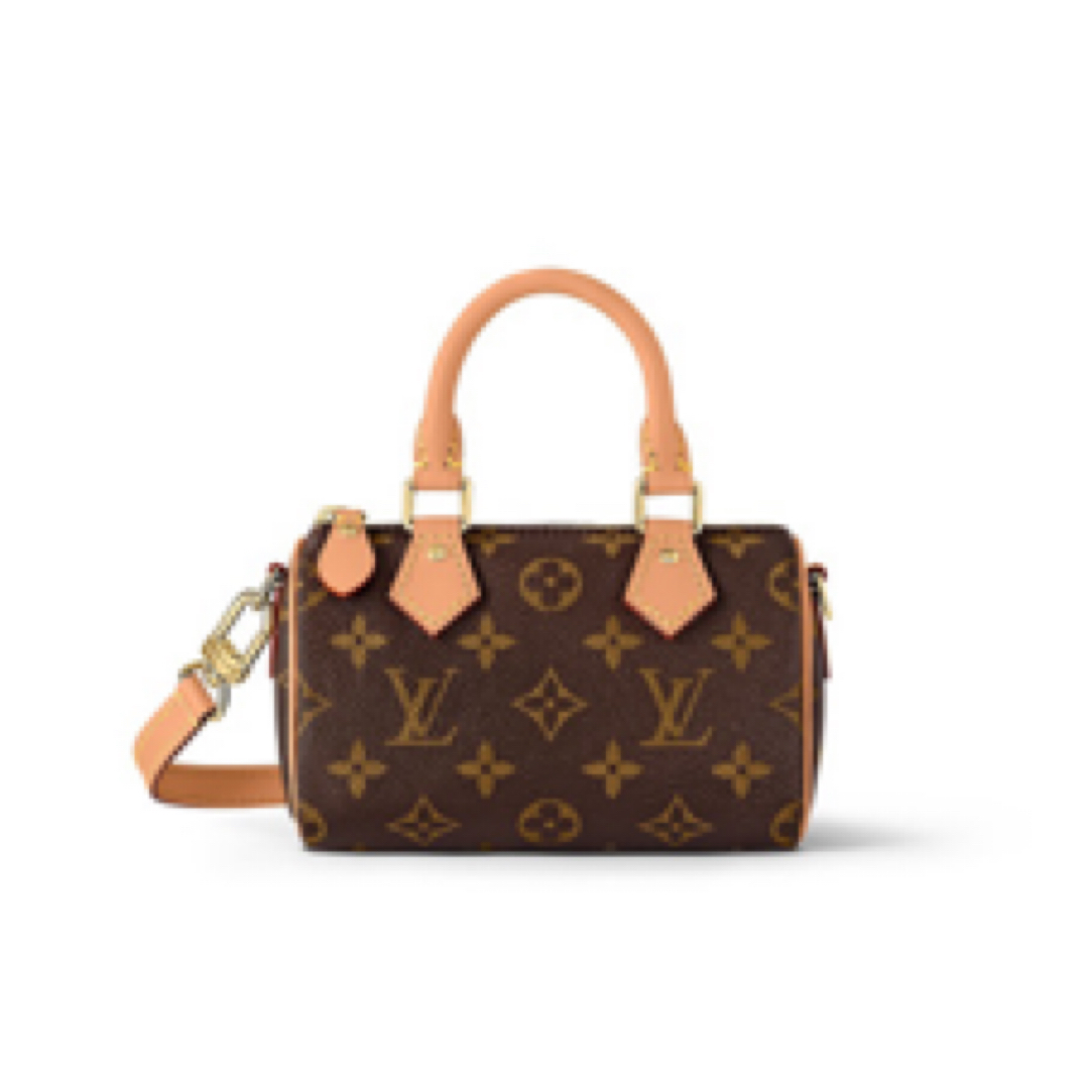 95新 LouisVuitton/路易威登 nano speedy老花涂层帆布枕头手提包