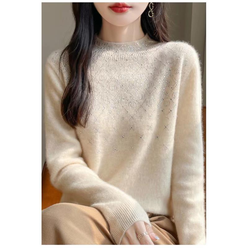 纯羊毛一线成衣双圈菱形镶钻时尚半高D406