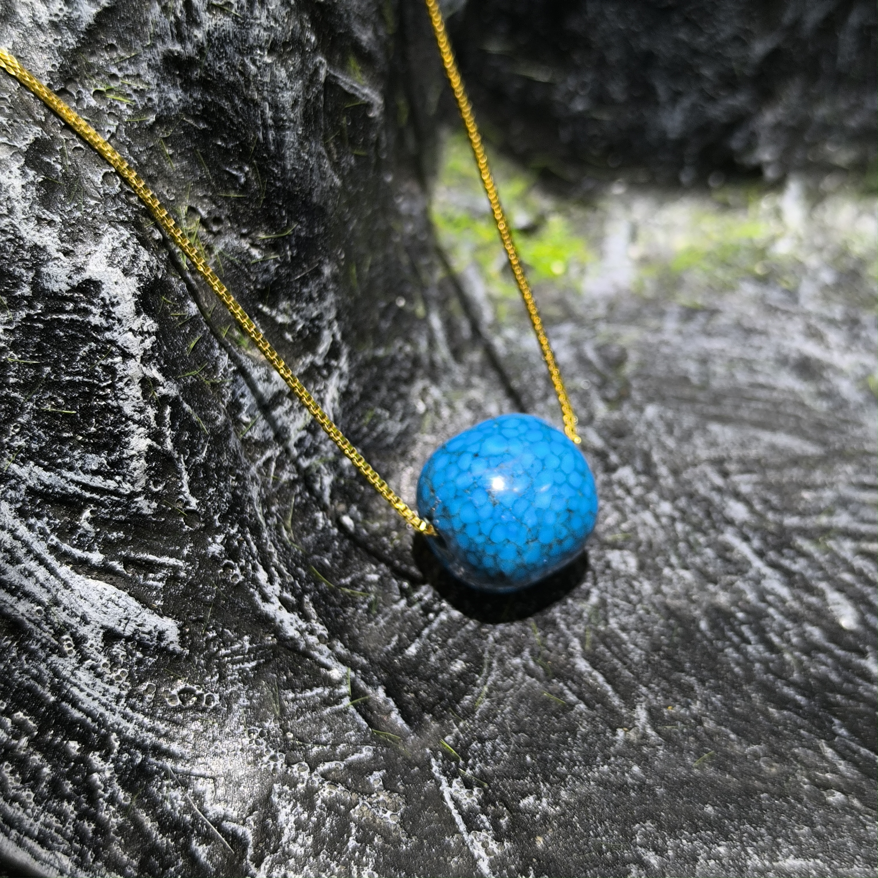 铜合金合成锆石项链 铜镀金绿石裂纹项链