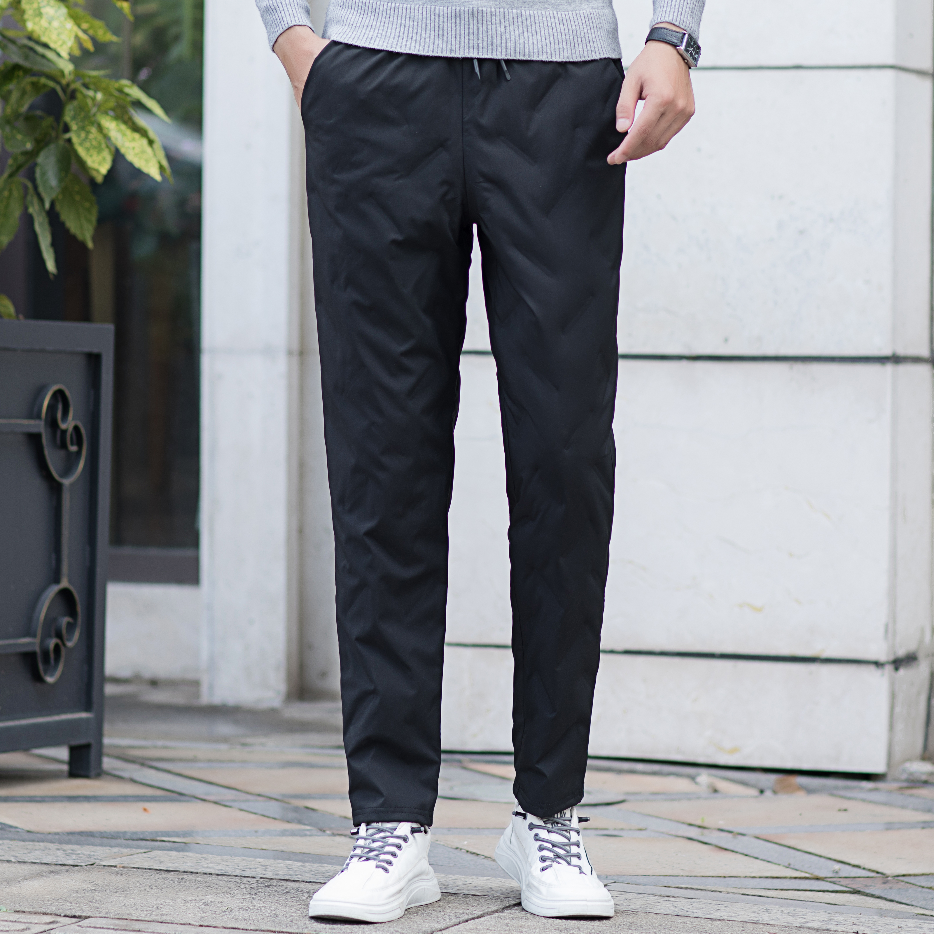 秋冬款绵羊毛休闲裤中年男士加绒加厚长裤商务保暖商务直筒裤