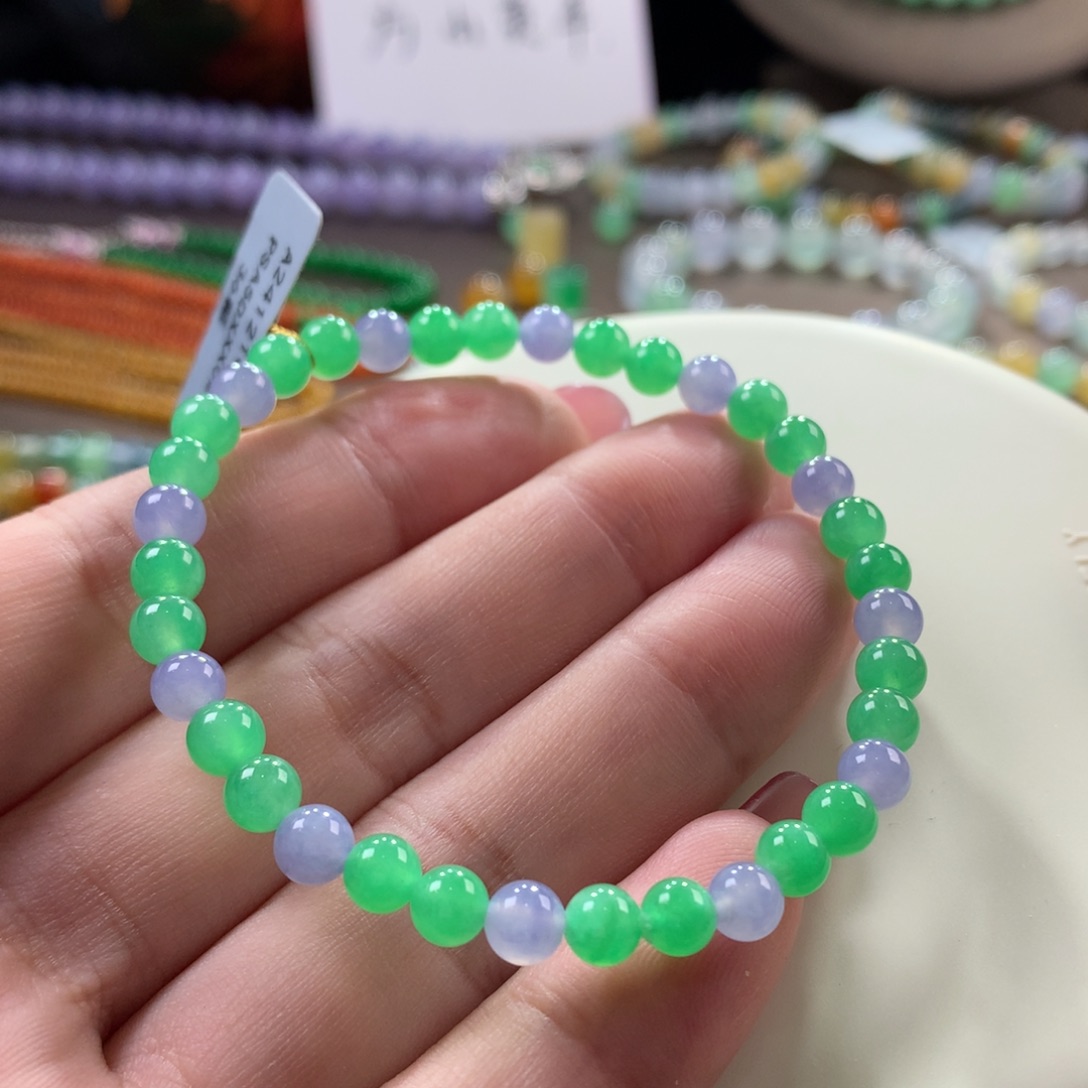 翡翠手链未镶嵌翡翠浓色双色多宝卡5+