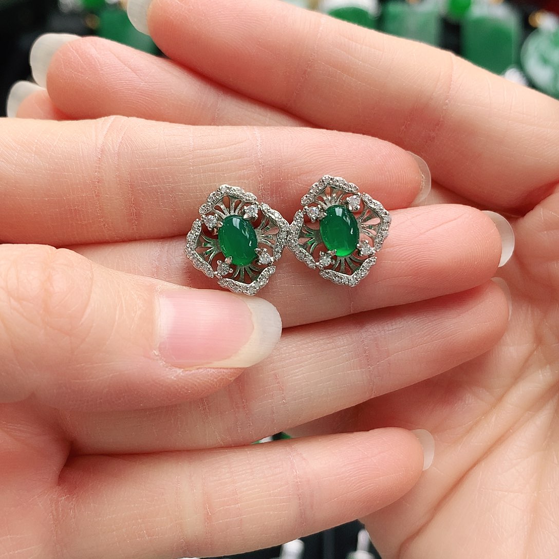 玛瑙/玉髓耳钉银S925镶嵌