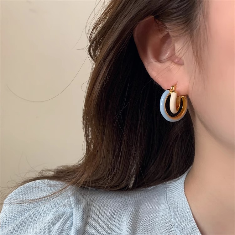 铜合金耳饰 小清新蓝色滴釉耳环女高级感耳圈气质百搭耳饰潮