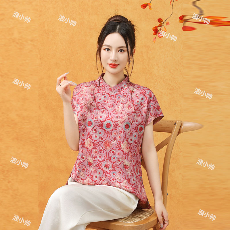 2217【粉黛】夏季薄款立领新中式时尚休闲女士小衫