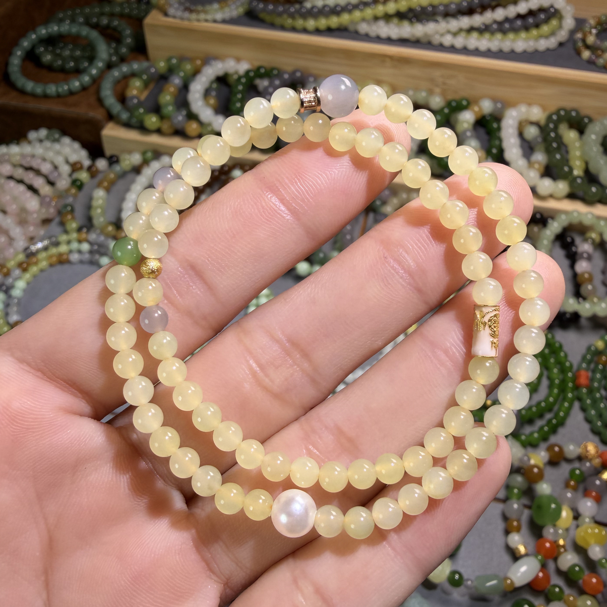 福利款黄口料4mm双圈手链浅黄鹅黄色复古贵气时尚百搭女款和田玉